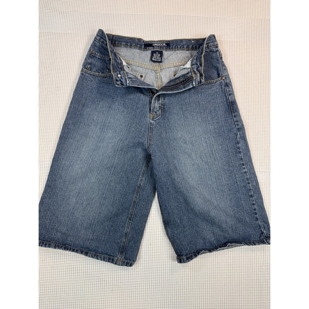 Mecca Denim Shorts Mens 18 Blue Baggy Y2K Streetwear Embroidered Cargo Logo